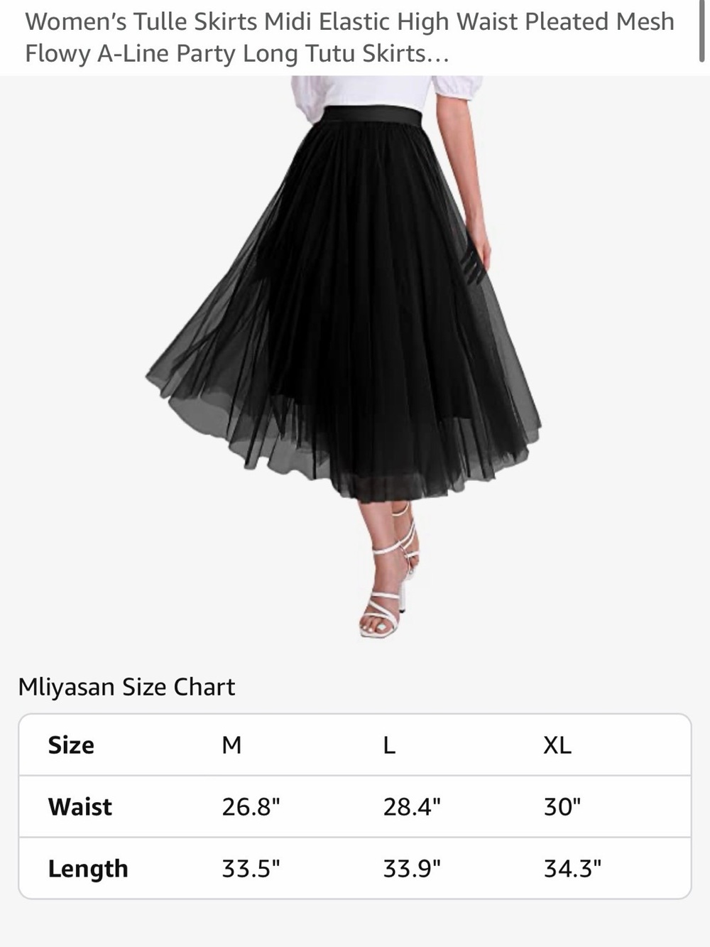 Black Midi Tulle Skirt with Elastic Waist - Like New